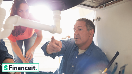 John G. Plumbing Inc. Finance It Graphic with plumber helping customer